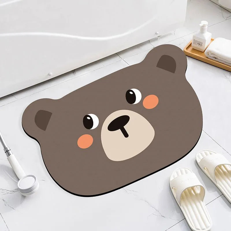 Diatomaceous earth bathroom mat with cartoon animal design in alien shape, non-slip absorbent surface