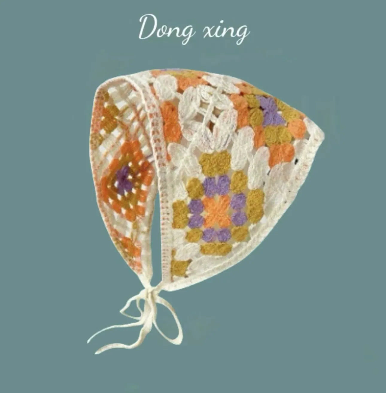 Cotton triangular headscarf with French retro floral pattern in multiple colour options