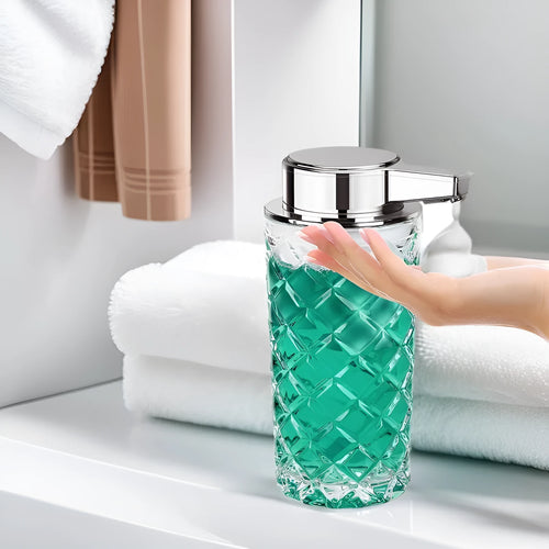 Automatic sensing soap dispenser with silver finish and USB Type-C charging port
