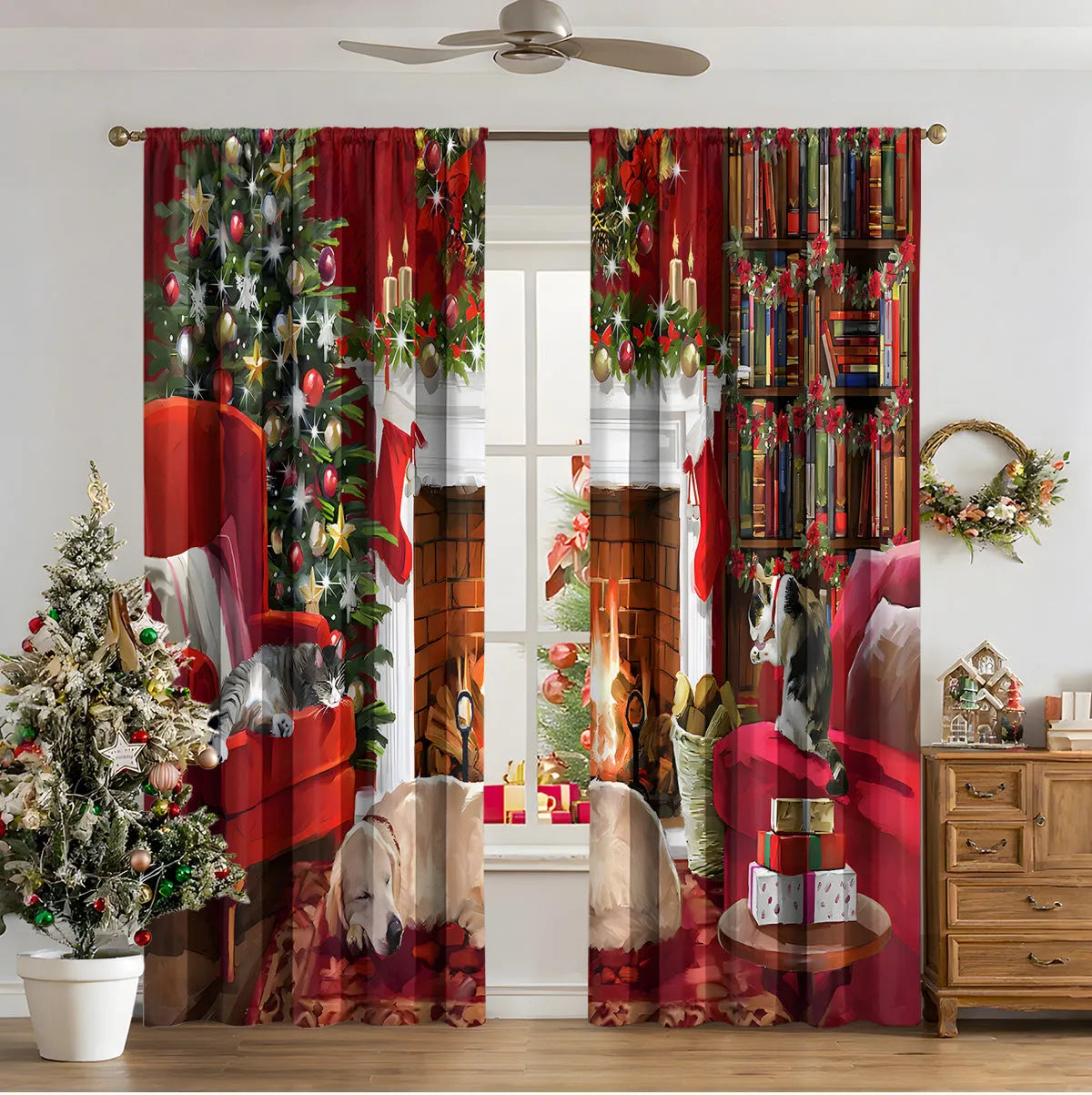 3D digital printed polyester Christmas curtains in modern simple style with high sunshade function