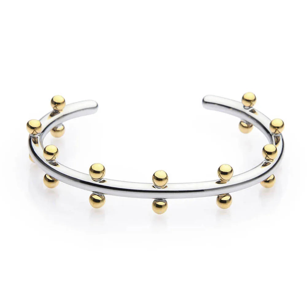 Stainless steel C-shaped bracelet with rivet-shaped bean beads and personality texture in three colour options