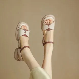 Women's khaki platform sandals with chunky heel and open toe design