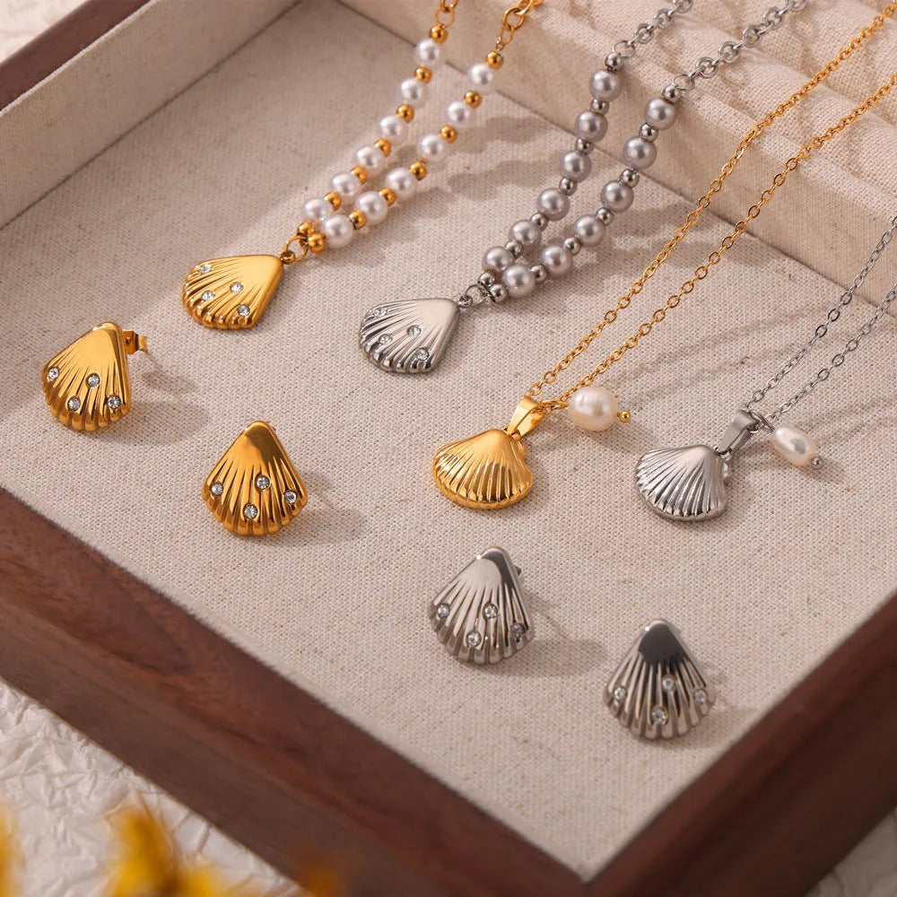 Women's titanium steel necklace with freshwater pearl bead pendant on O-shaped chain.