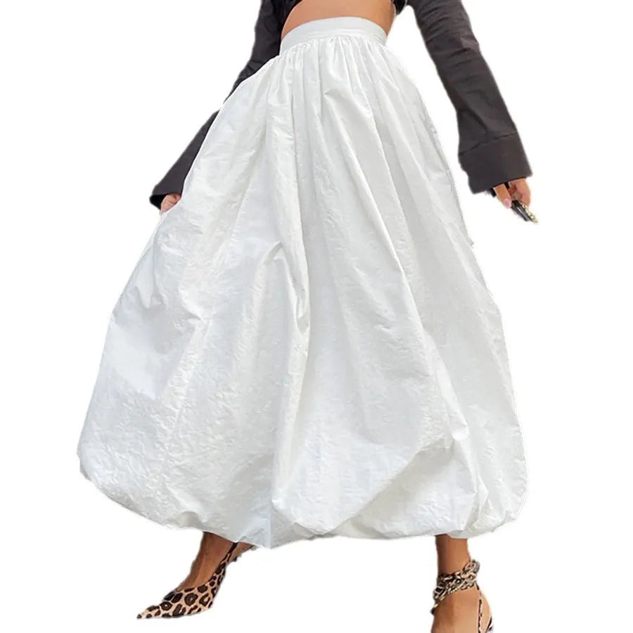 Women's solid colour long skirt in cotton fabric available in white or black