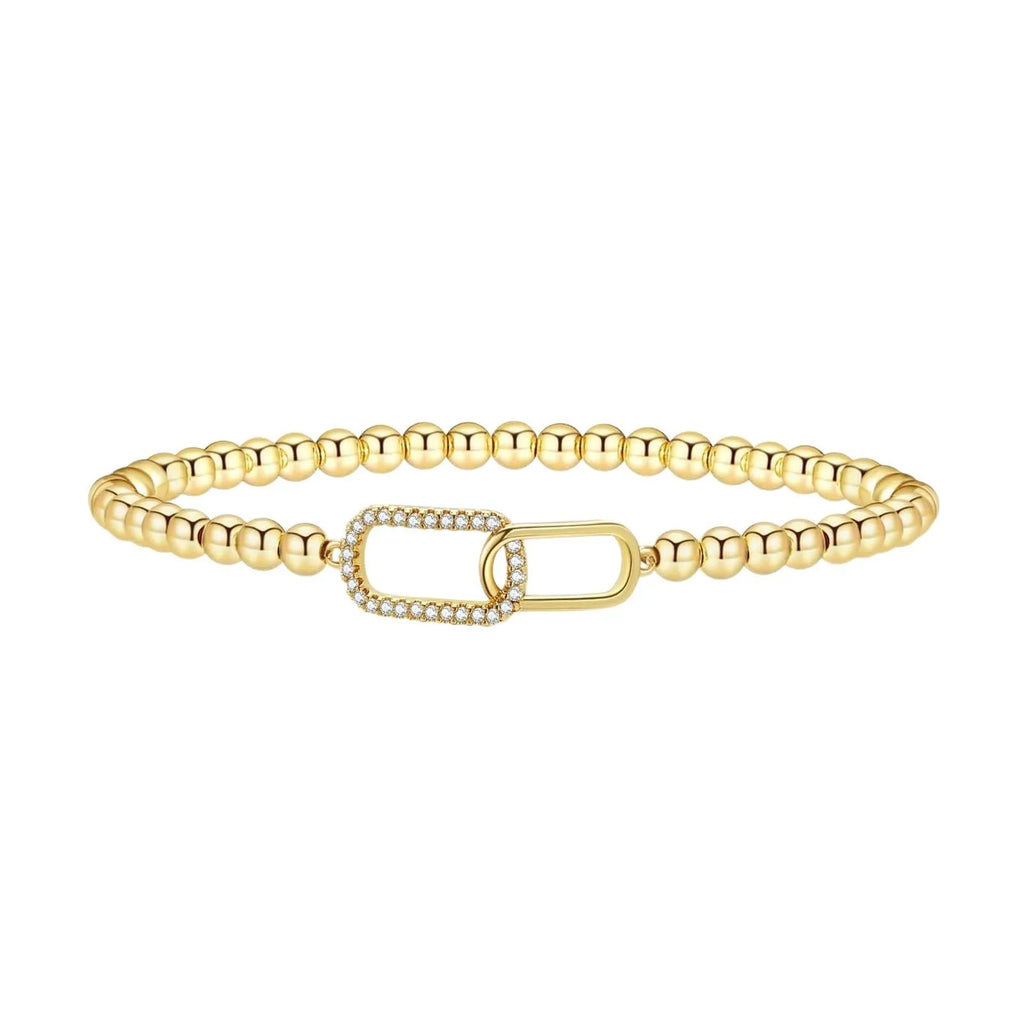 Women's adjustable stainless steel bracelet with a round geometric bead in a selection of colours.