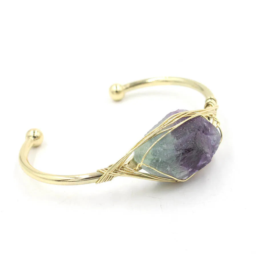 Natural raw gemstone bracelet with winding 8mm crystals in multiple colour options