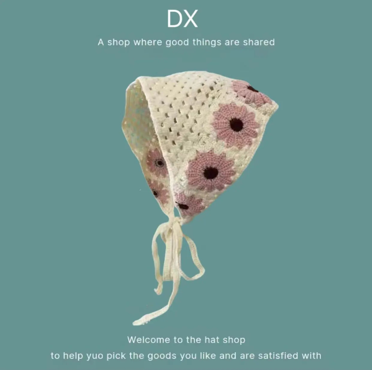 Cotton triangular headscarf with French retro floral pattern in multiple colour options