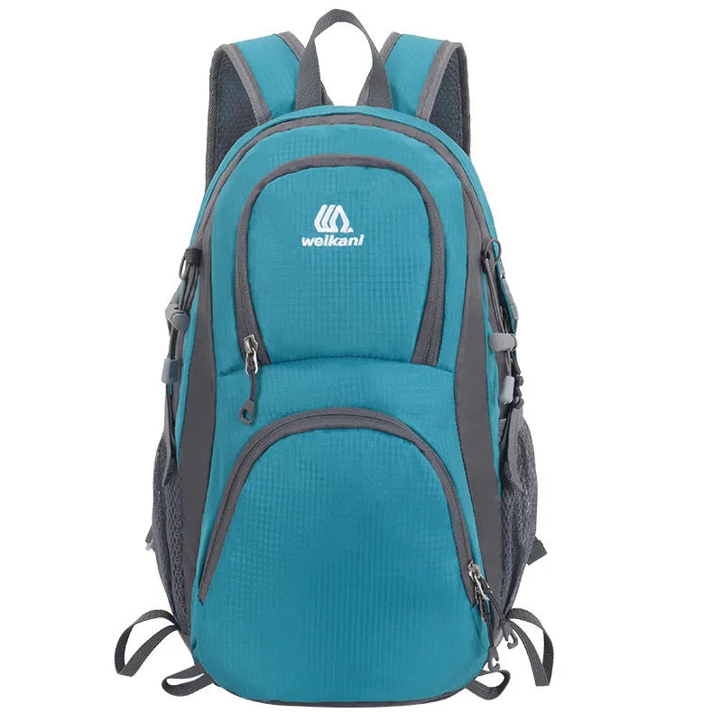 20-litre multi-functional outdoor backpack in Oxford cloth with air pillow belt, shown in various colours.