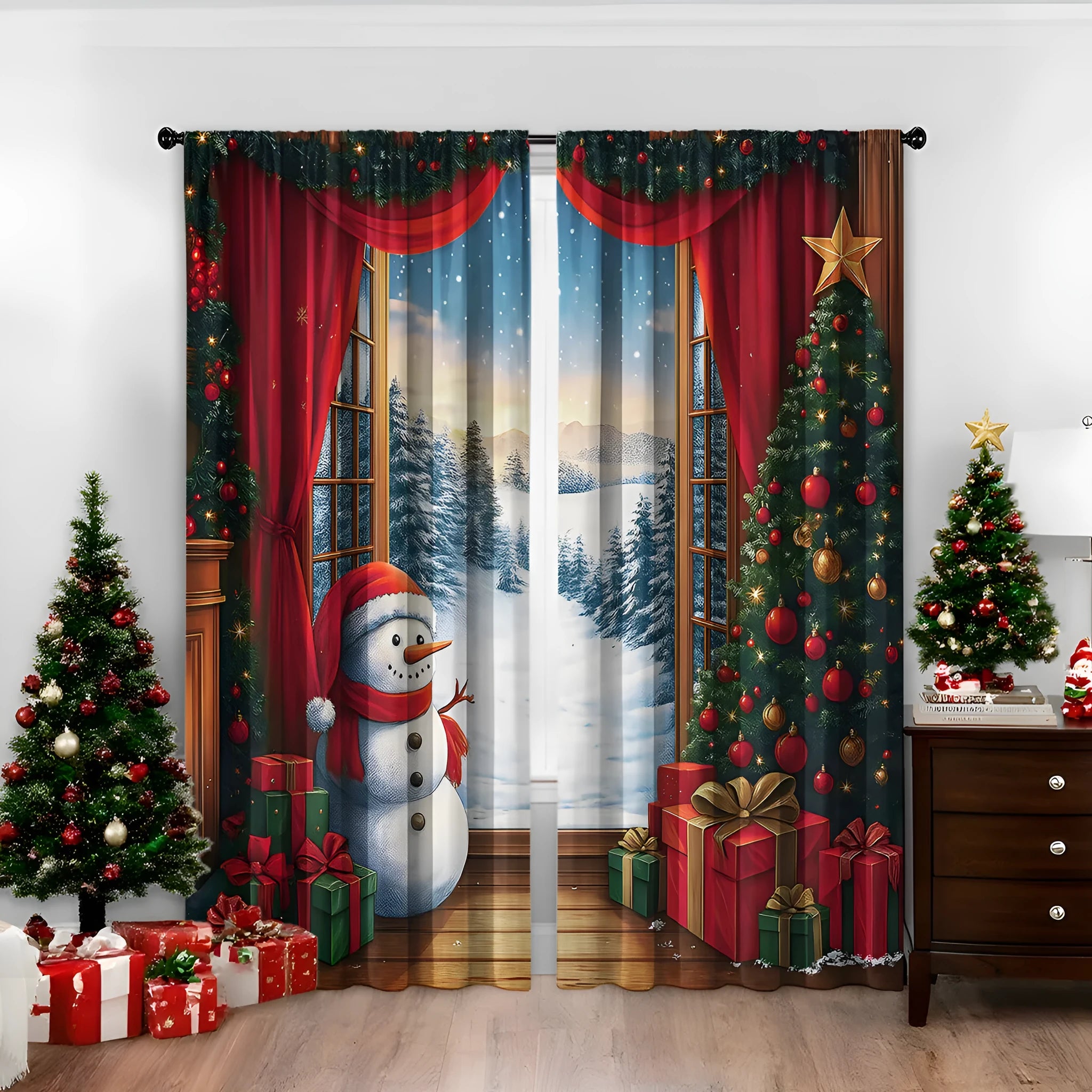 3D digital printed polyester Christmas curtains in modern simple style with high sunshade function
