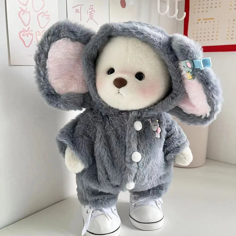 Grey elephant pattern plush jumpsuit for 30cm dolls compatible with Lina Bear clothes