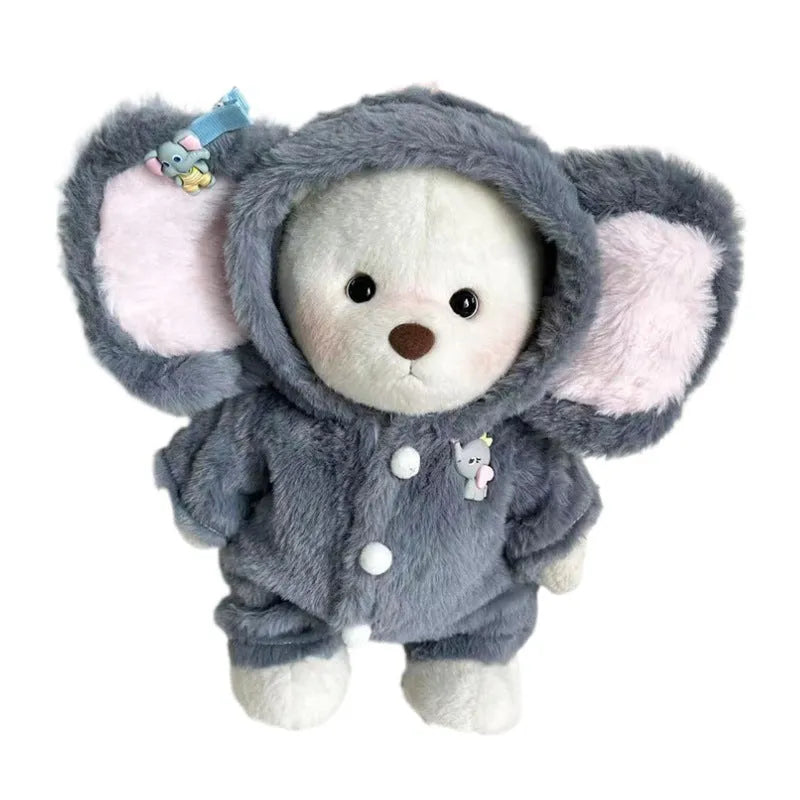 Grey elephant pattern plush jumpsuit for 30cm dolls compatible with Lina Bear clothes