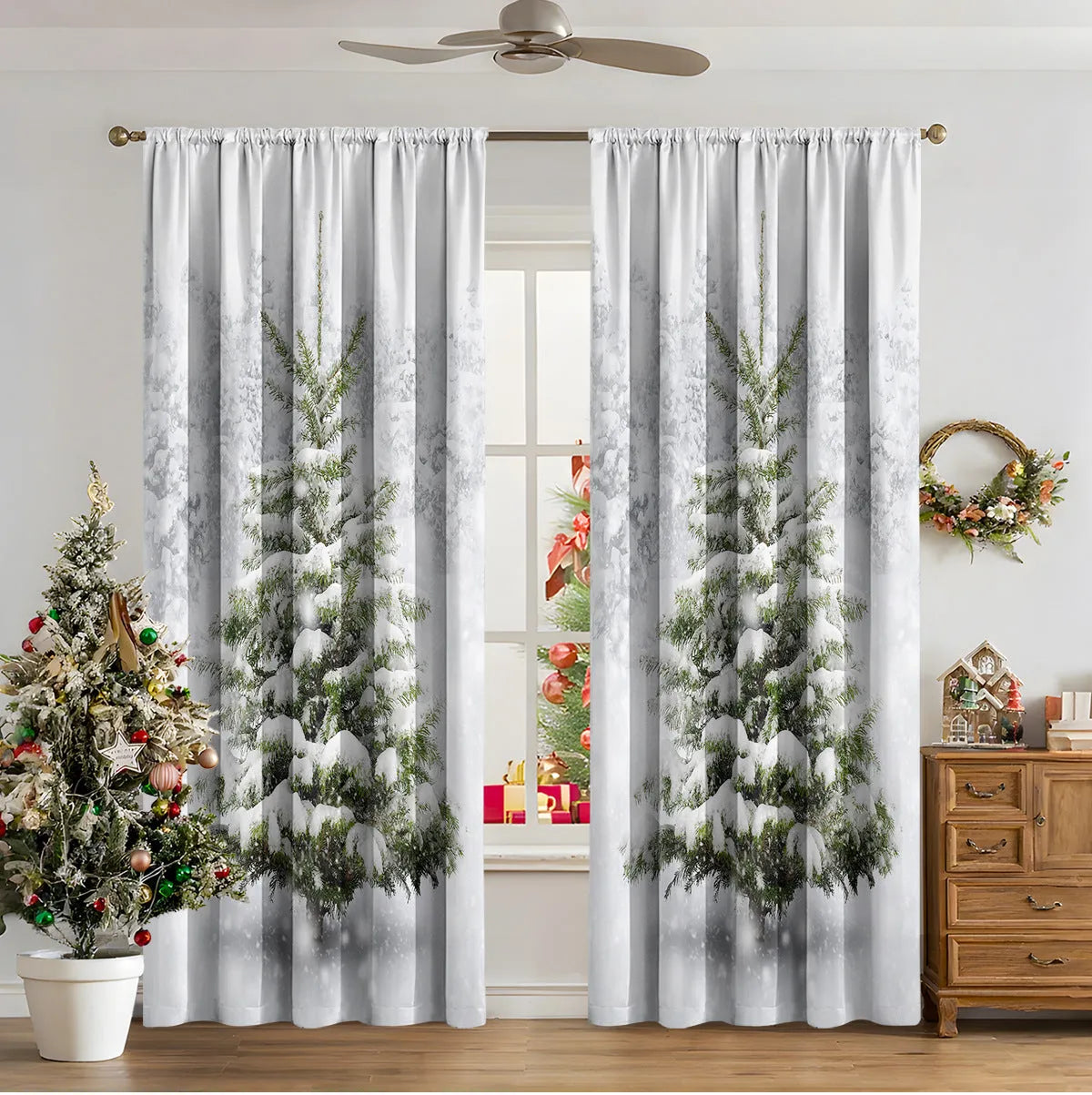 3D digital printed polyester Christmas curtains in modern simple style with high sunshade function