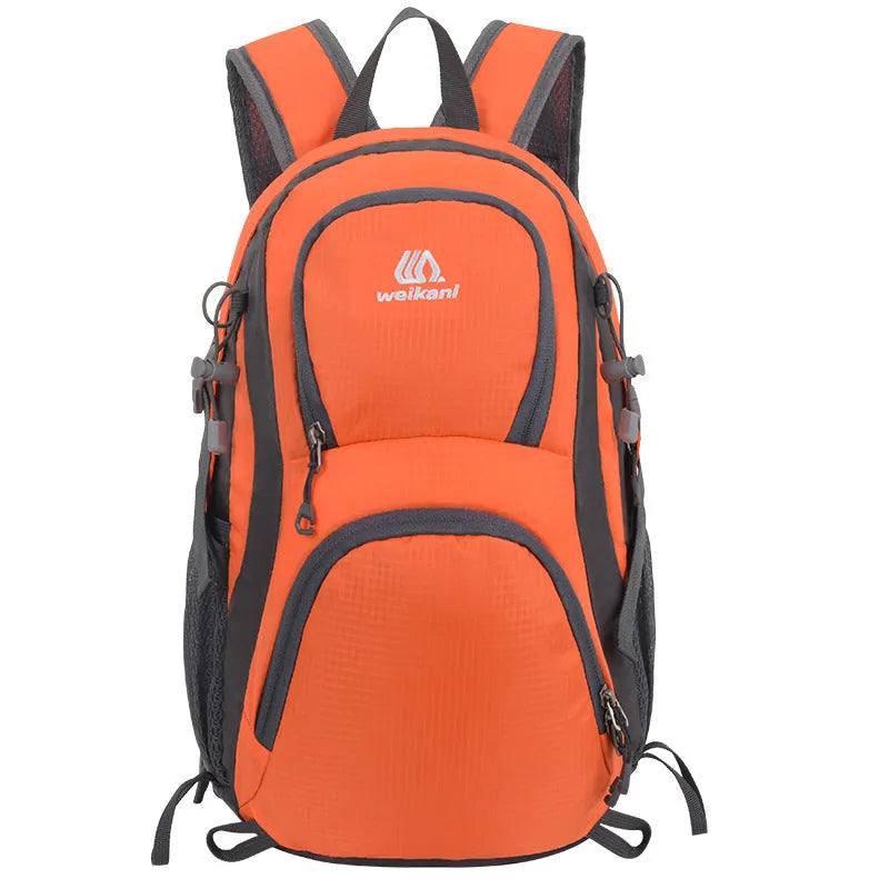 20-litre multi-functional outdoor backpack in Oxford cloth with air pillow belt, shown in various colours.