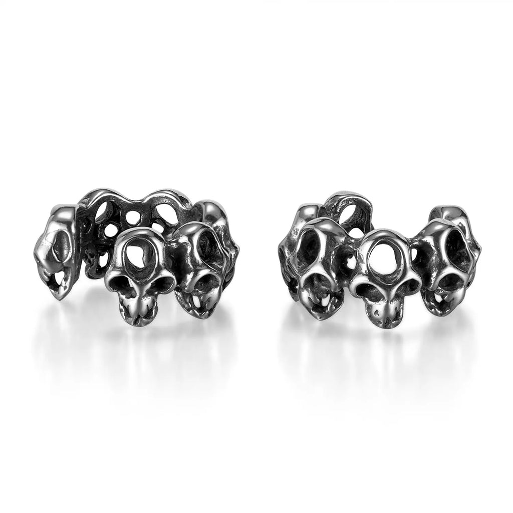 Retro hollow skull stainless steel clip earrings with geometry design