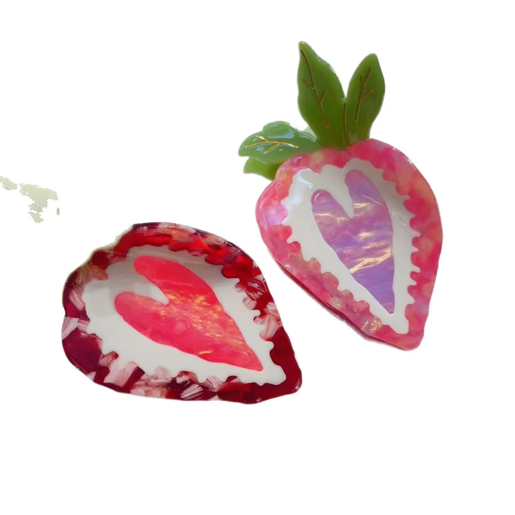 Red strawberry hairpin with pastoral style details for girls