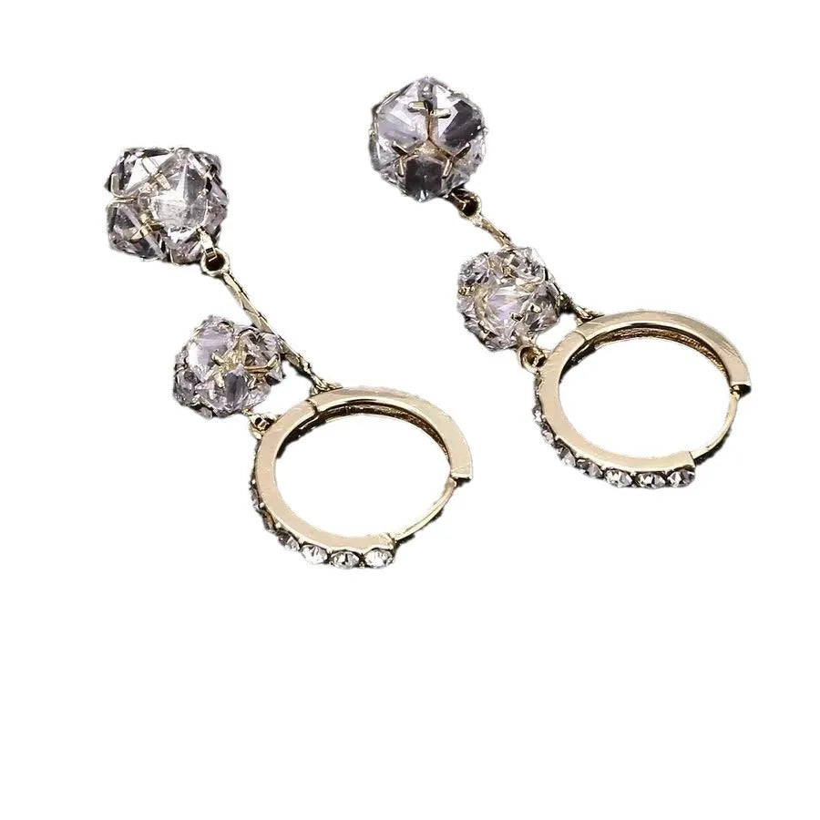 Silver confession balloon and rhinestone tassel ball drop earrings with clip-on backs