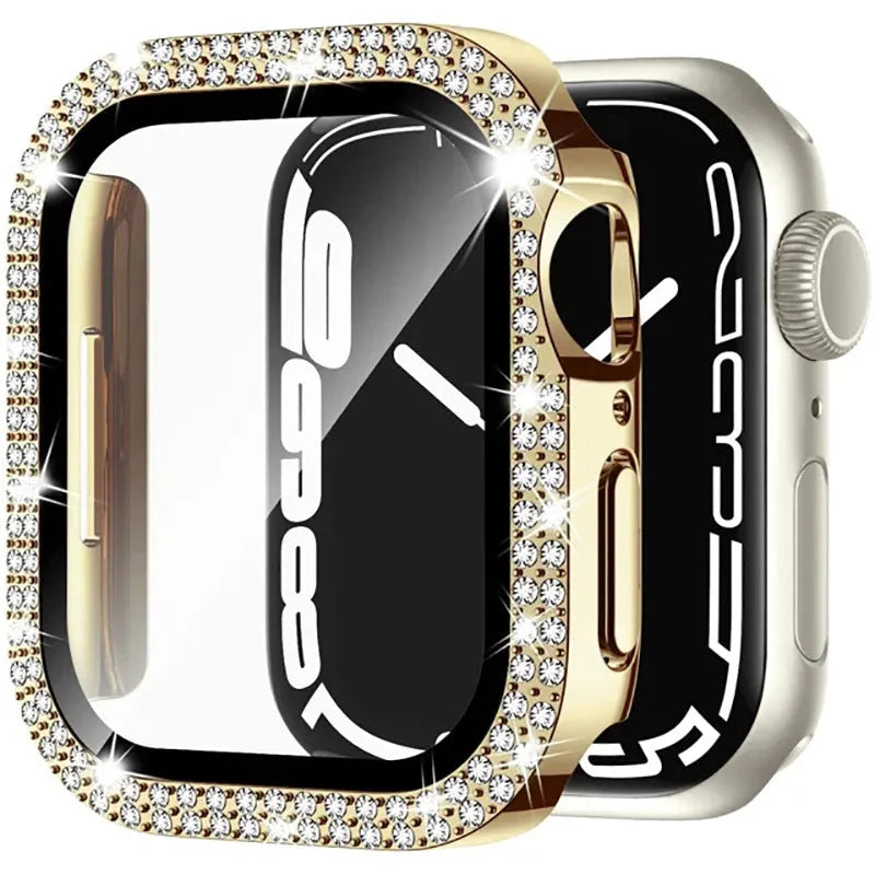 Apple Watch protective case with double diamond glass screen in rose gold colour for a 44mm model.