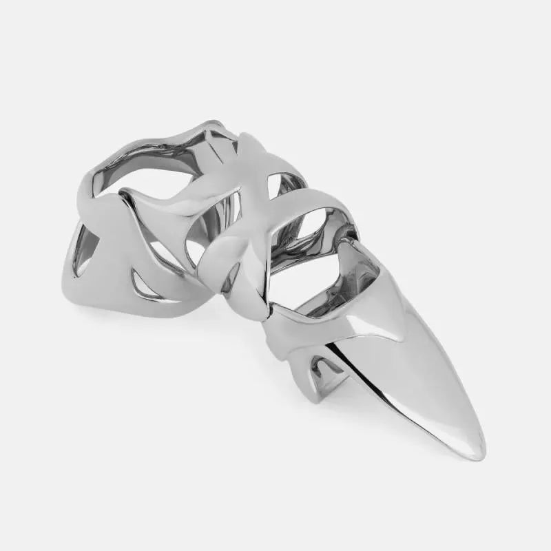 Silver alloy punk armour finger stall showing metal finger covers for gothic accessories