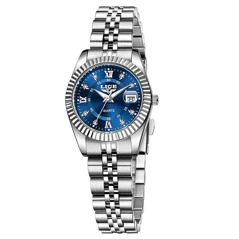 Women's quartz fashion watch in gold and silver colour options with 10mm thickness