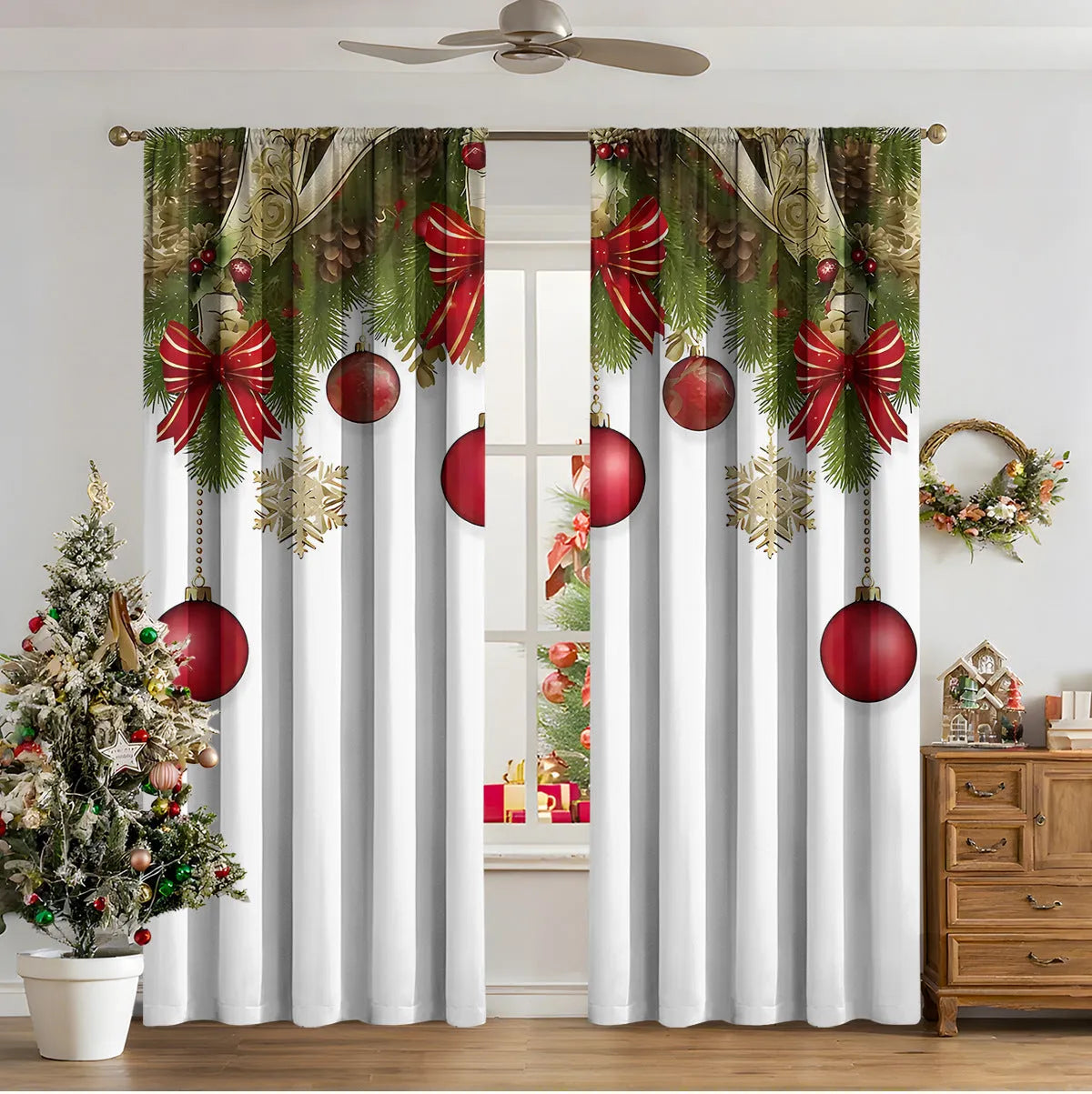 3D digital printed polyester Christmas curtains in modern simple style with high sunshade function