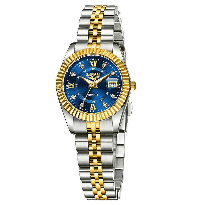 Women's quartz fashion watch in gold and silver colour options with 10mm thickness