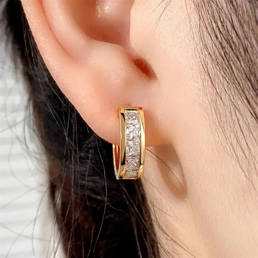 Geometric quadrilateral copper earrings in gold or silver colour for women's fashion OL style