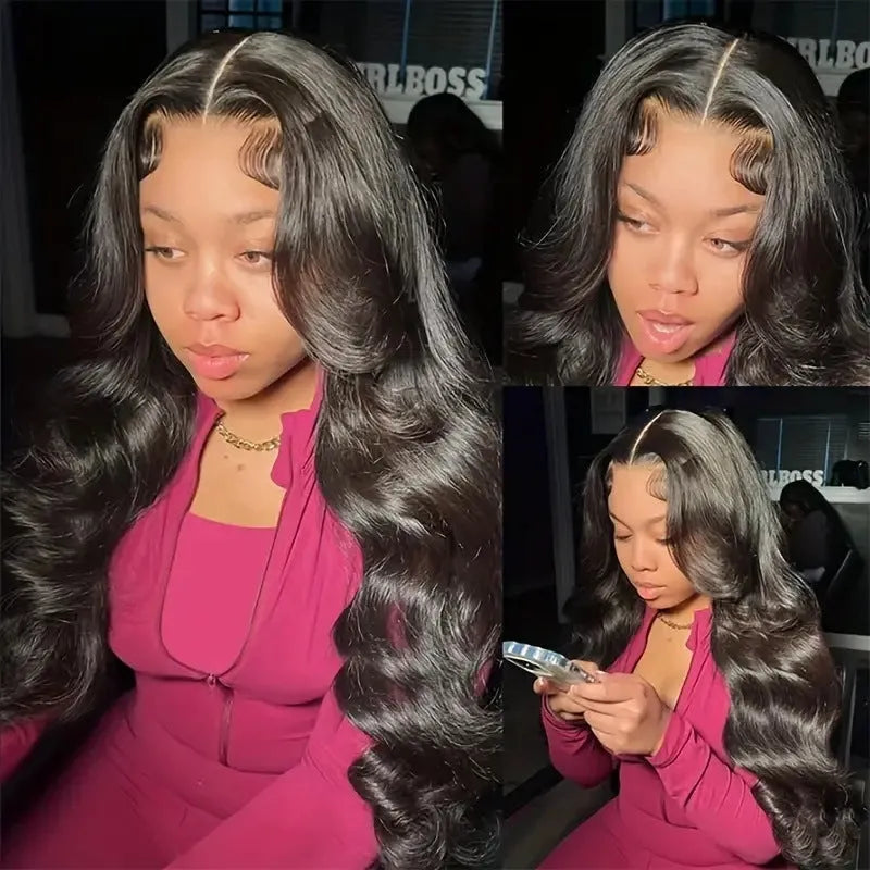 A black long wig with big waves and a lace front hairline, displayed on a mannequin head.