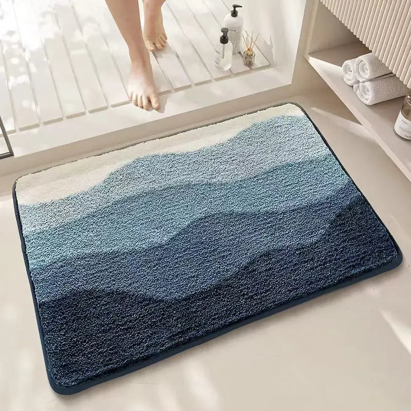 Square rainbow print floor mat with blue Sky Sea colours and a plastic dirt-resistant bottom