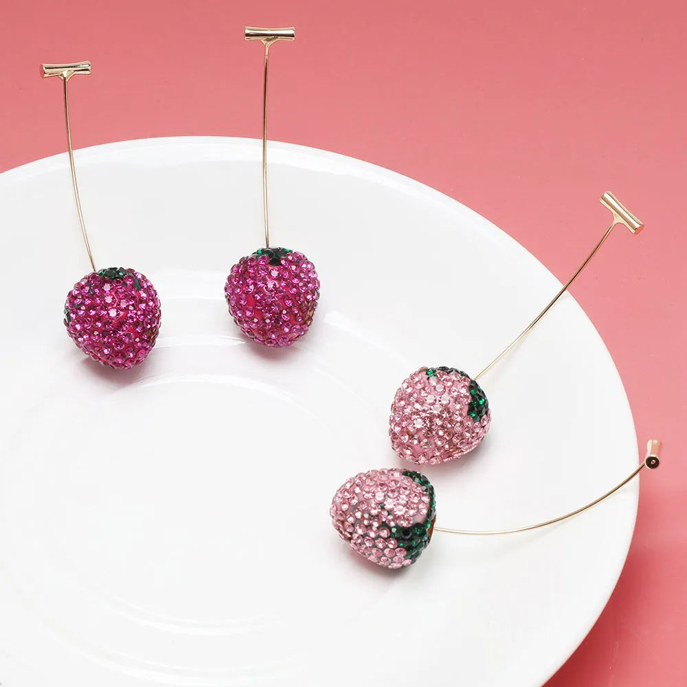 Spot drill geometric strawberry earrings for women in six colour variations