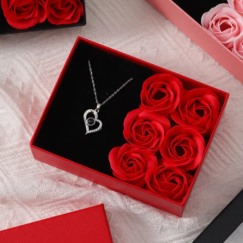 Korean style red soap rose flower gift set with box and handbag.