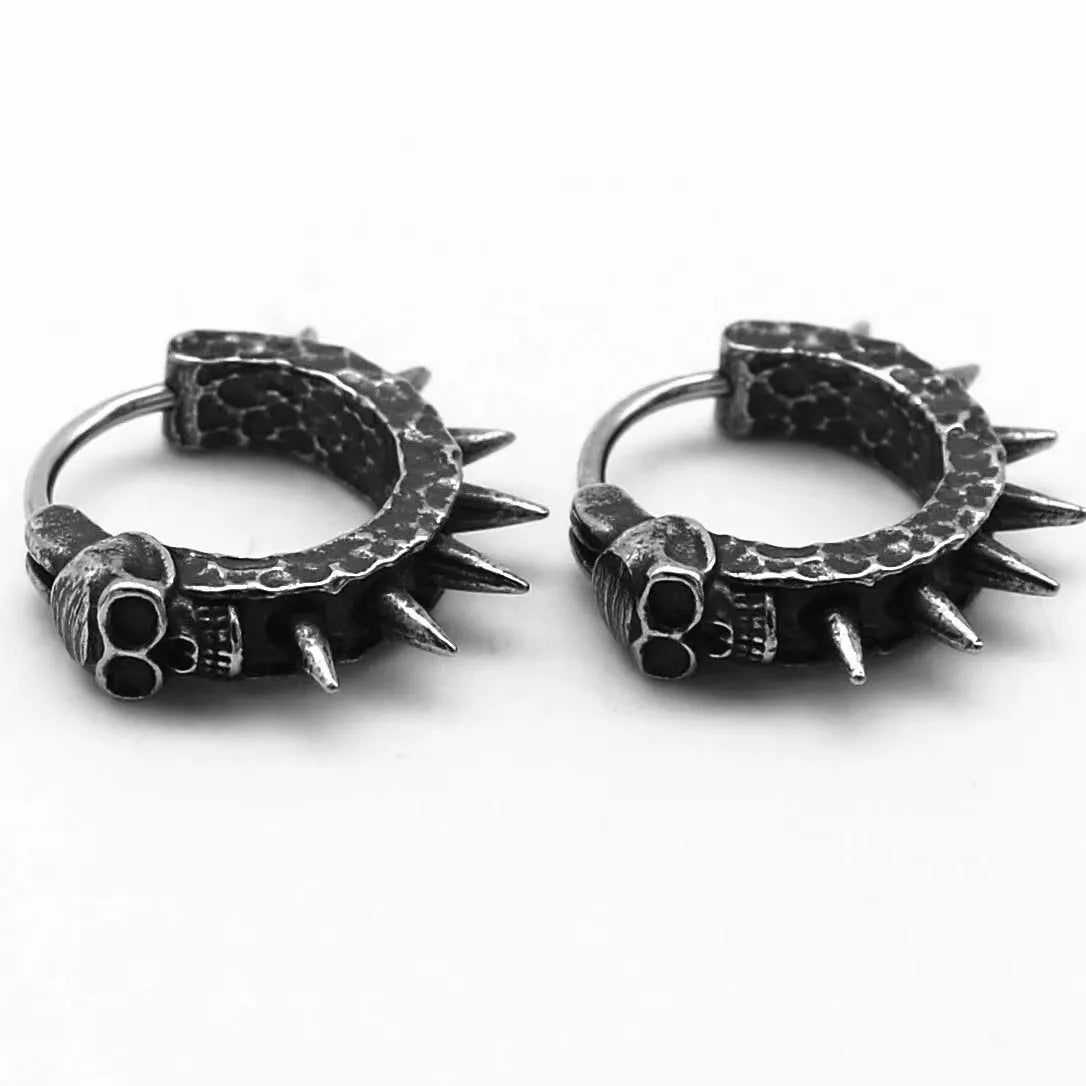 Pair of black geometric copper-plated alloy motorcycle punk earrings