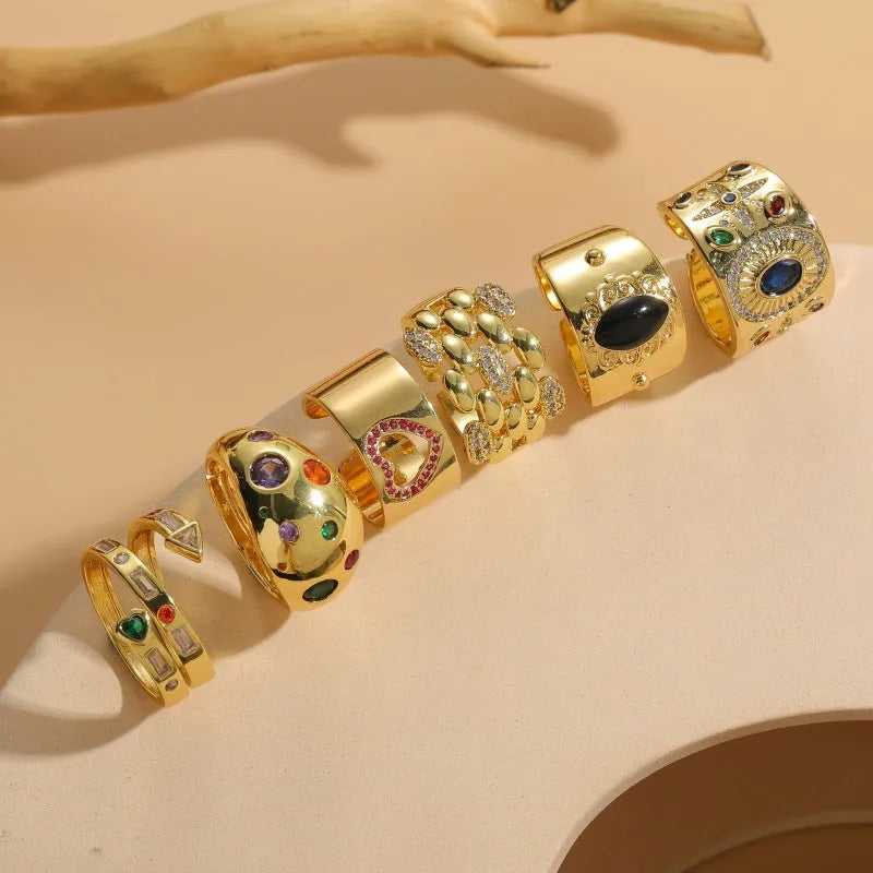 Geometric Chinese style copper ring with Horse Eye Black electroplated finish