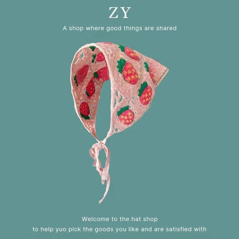 Cotton triangular headscarf with French retro floral pattern in multiple colour options