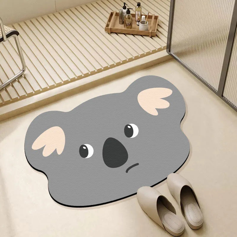 Diatomaceous earth bathroom mat with cartoon animal design in alien shape, non-slip absorbent surface