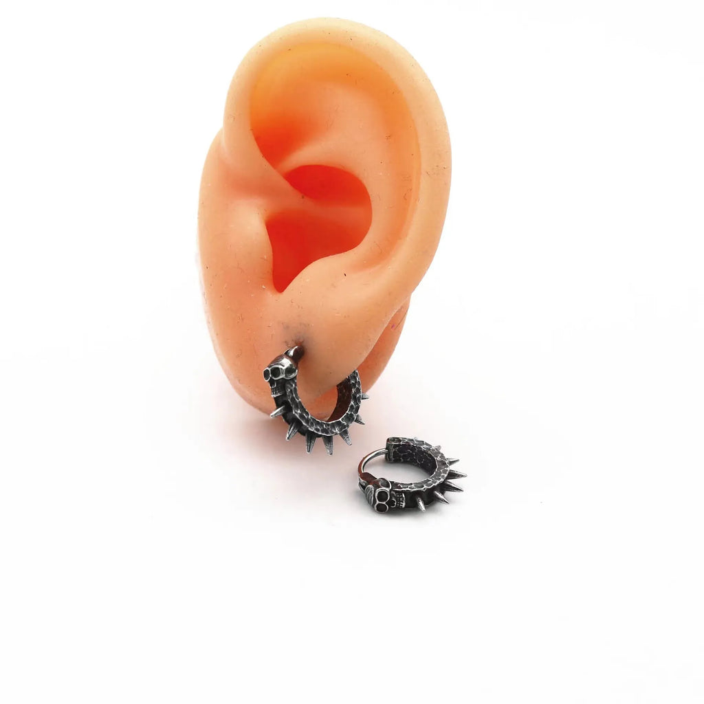 Pair of black geometric copper-plated alloy motorcycle punk earrings