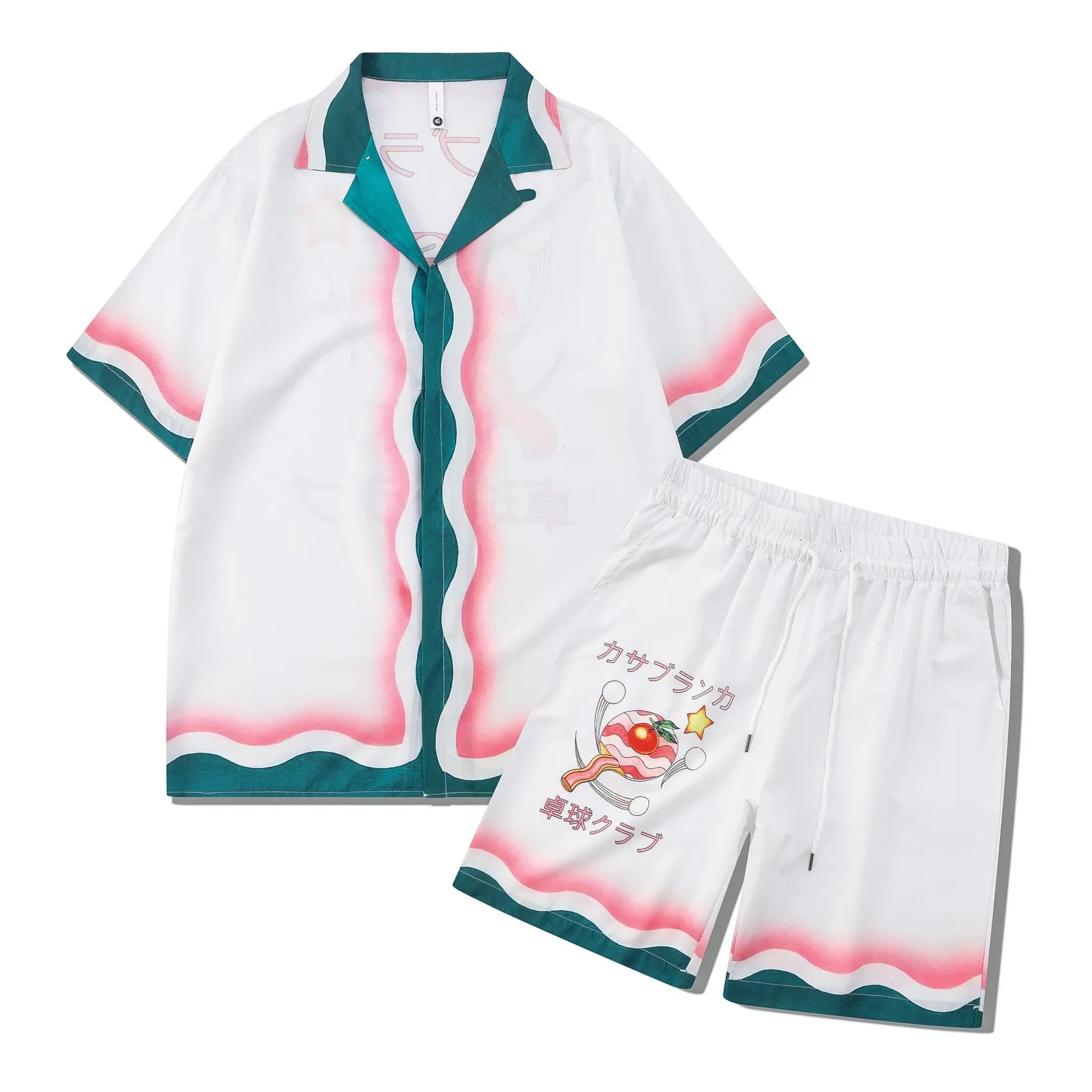 Men's plaid print short sleeve shirt and matching trousers, a two-piece casual beach outfit set.