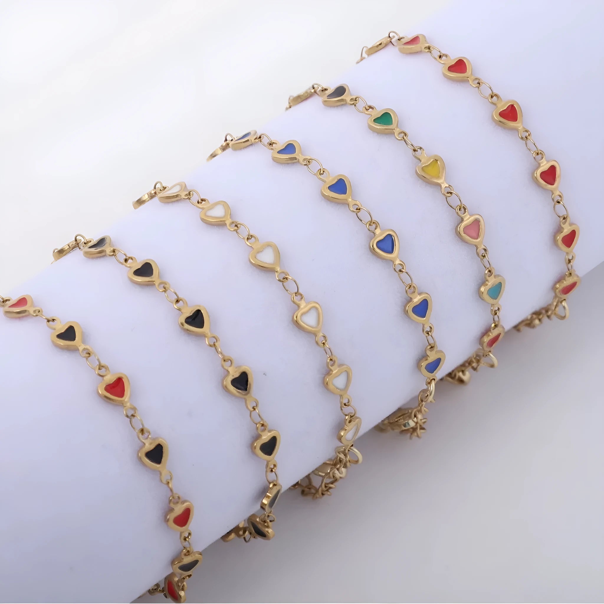Stainless steel bracelet with heart design and 18K gold colour finish in multiple colour options