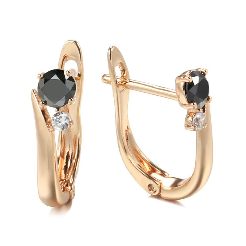 Gold retro geometric drop earrings with artificial gemstone inlay and ear clip back