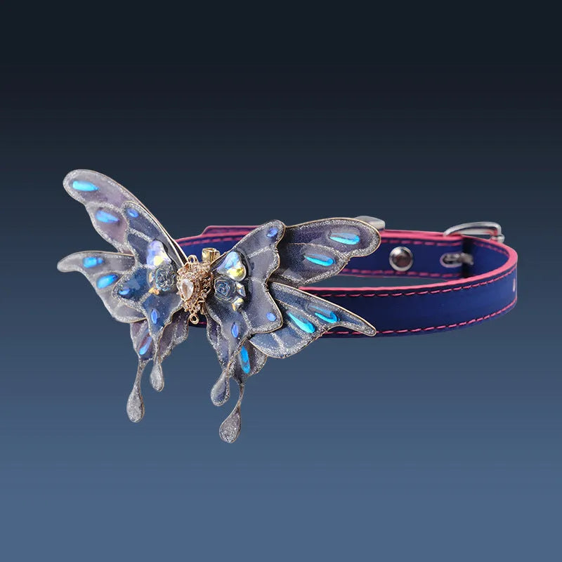 Purple temperature change butterfly necklace with colour-changing alloy pendant on regular chain