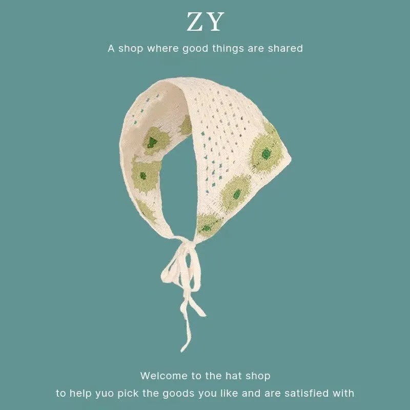 Cotton triangular headscarf with French retro floral pattern in multiple colour options
