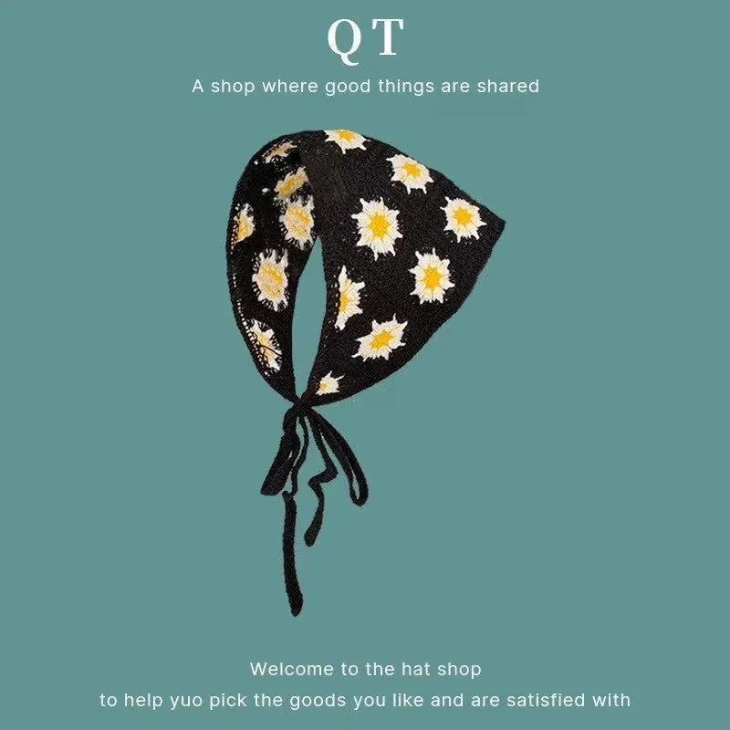 Cotton triangular headscarf with French retro floral pattern in multiple colour options