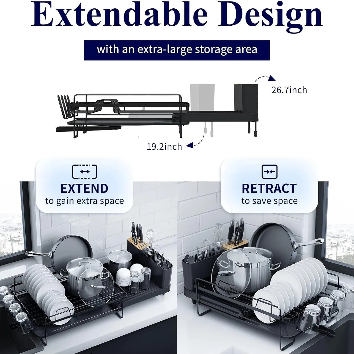 Retractable carbon steel dish rack for knives and forks with foldable design