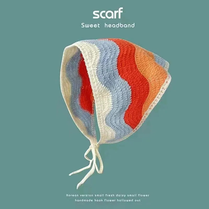 Cotton triangular headscarf with French retro floral pattern in multiple colour options