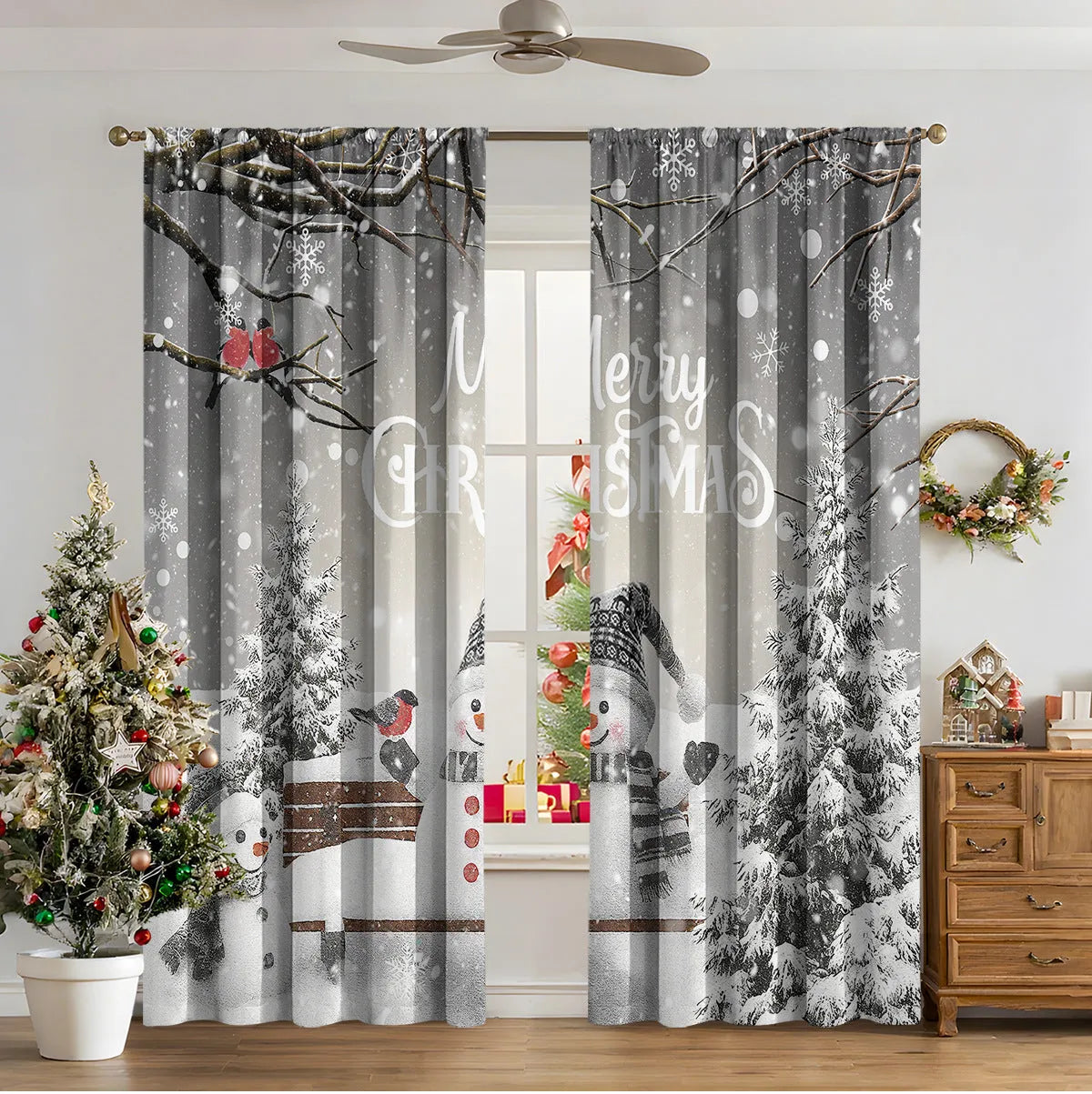 3D digital printed polyester Christmas curtains in modern simple style with high sunshade function