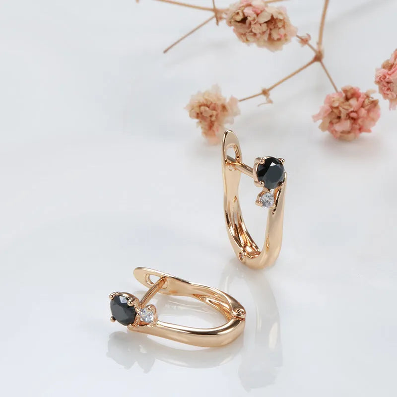 Gold retro geometric drop earrings with artificial gemstone inlay and ear clip back