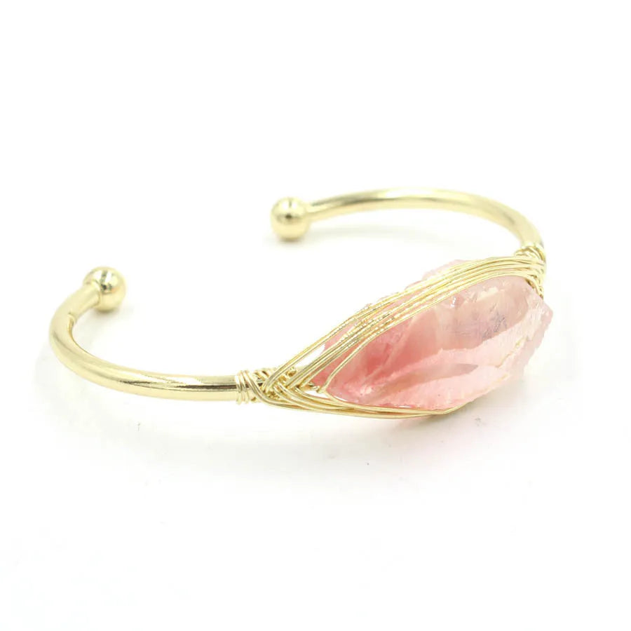 Natural raw gemstone bracelet with winding 8mm crystals in multiple colour options