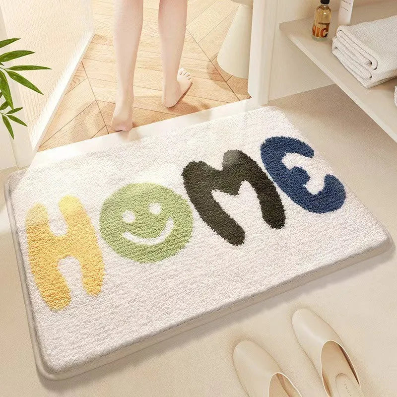 Square rainbow print floor mat with blue Sky Sea colours and a plastic dirt-resistant bottom