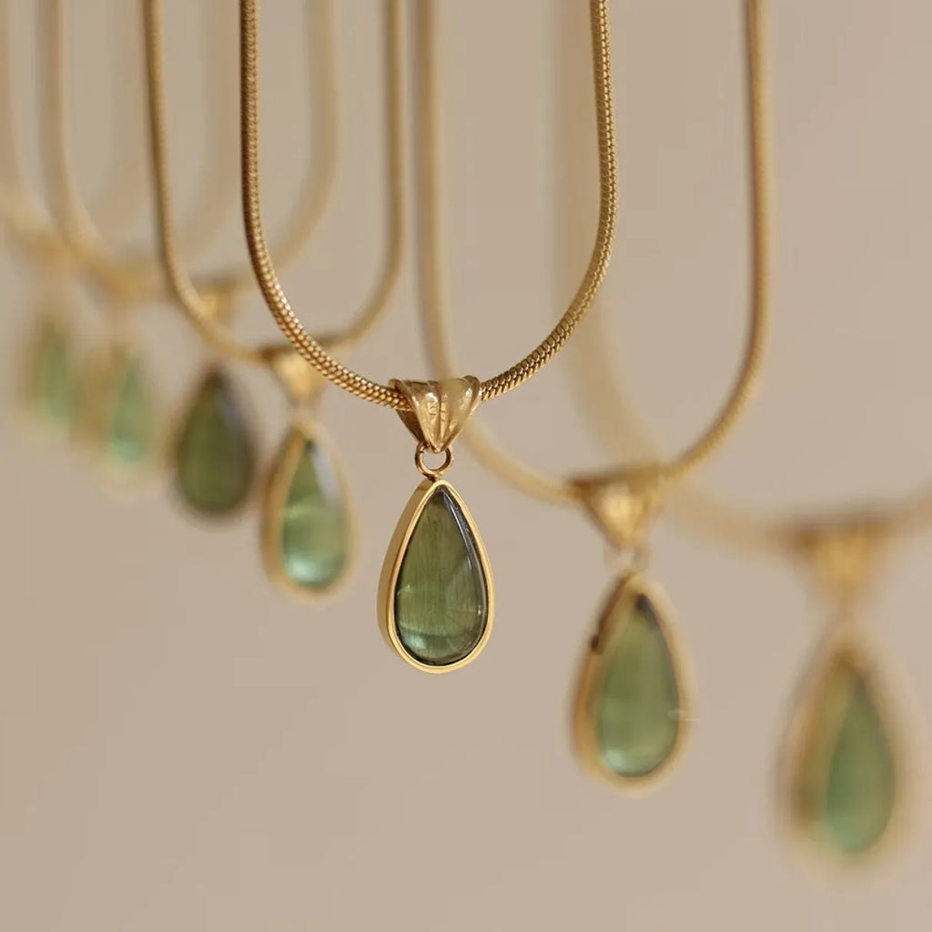 Retro water drop necklace with mixed gem pendant on snake bone chain