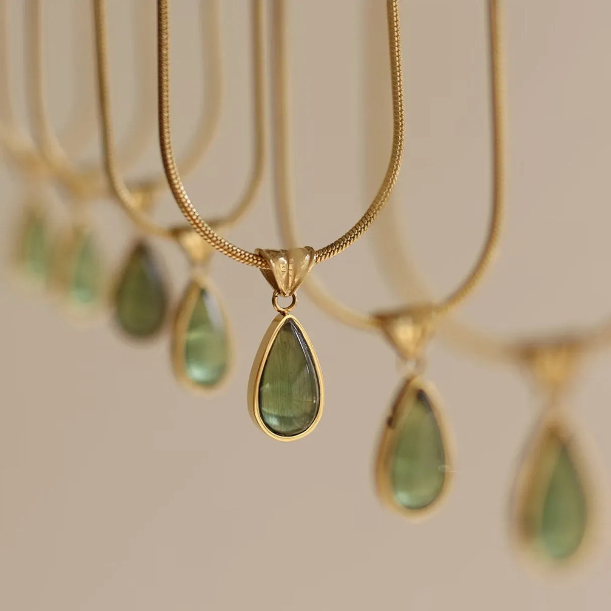 Retro water drop necklace with mixed gem pendant on snake bone chain