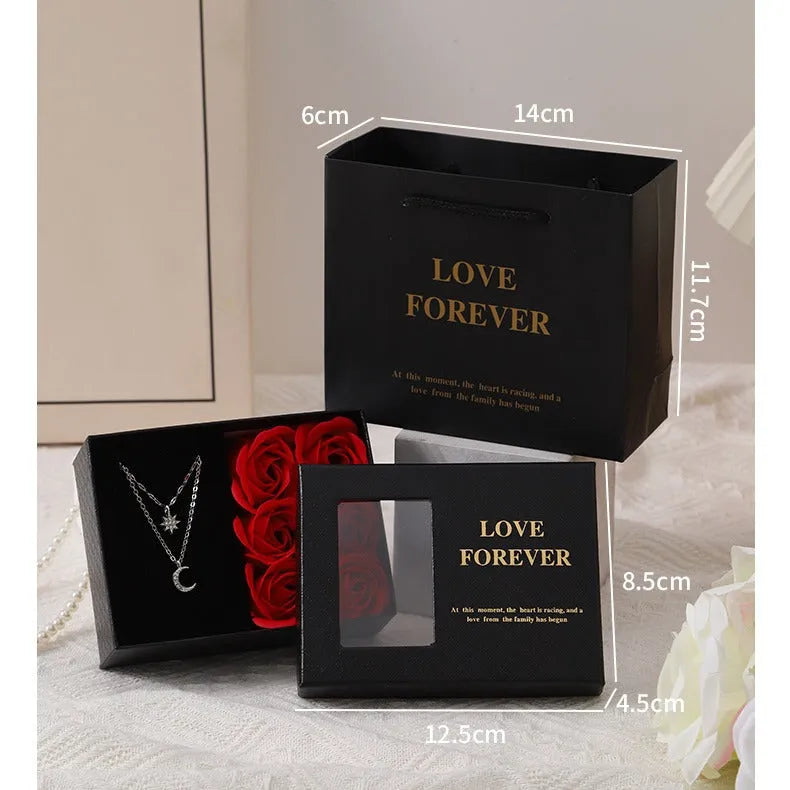 Korean style red soap rose flower gift set with box and handbag.